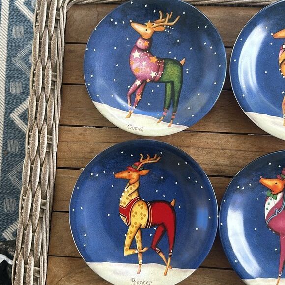Certified Intern. 6 Rebecca Ruegger Vintage 8” Reindeer Plates - Picture 2 of 5